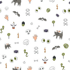 Halloween hand drawn vector doodle seamless pattern