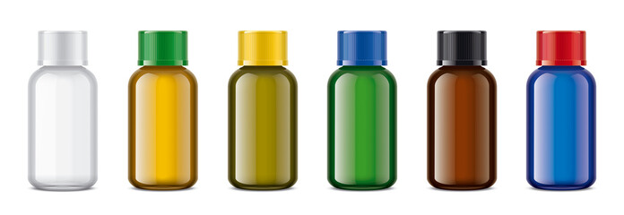 Plastic Colored Bottles set. Transparent version. 