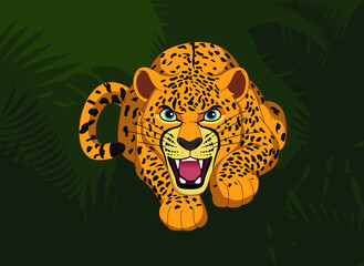 Magnificent leopard is hunting. Vector mascot