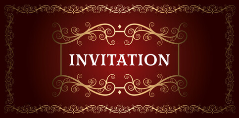 invitation luxury red and gold vintage frame