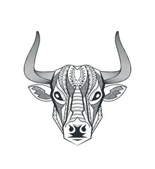Detailed bull head art. Polygonal tribal patterned head