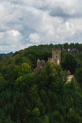 Fototapeta na wymiar View on the keep of historical ruin of castle Helfenburk u Usteka