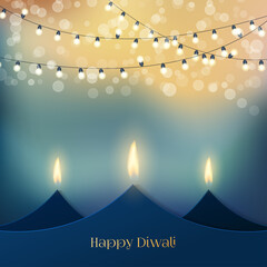 Happy Diwali festive background with stylized oil lamps made from paper. Happy Diwali Card. Vector illustration