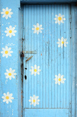 flowers on a wooden door 