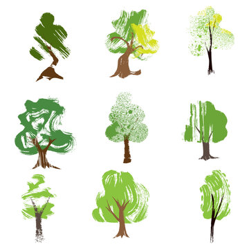 Hand drawn trees, vector set
