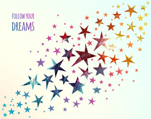 Abstract background with colorful Stars. Follow your dreams. Meteoroid, Comet, Asteroid, Stars on White Background. Vector illustration - 374550596