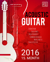 Acoustic guitar event design for flyer, poster, invitation. Vector illustration - 374550707
