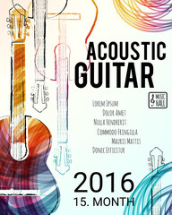 Acoustic guitar event design for flyer, poster, invitation. Vector illustration