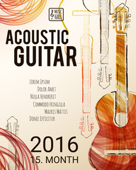 Acoustic guitar event design for flyer, poster, invitation. Vector illustration - 374550773