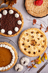 Traditional fall pies, apple, pumpkin and pecan pie ooverhead © fahrwasser