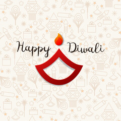 Happy Diwali festive background with stylized oil lamps made from paper. Happy Diwali Card. Vector illustration