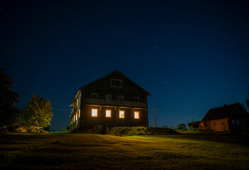 night landscape with blue sky many stars and lake © константин константи
