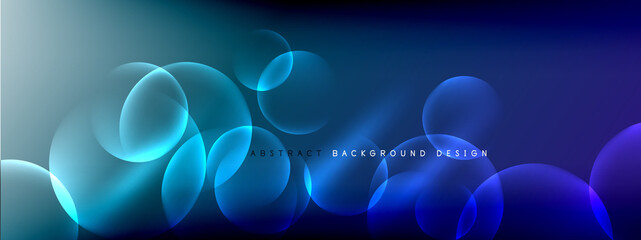 Vector abstract background liquid bubble circles on fluid gradient with shadows and light effects. Shiny design templates for text