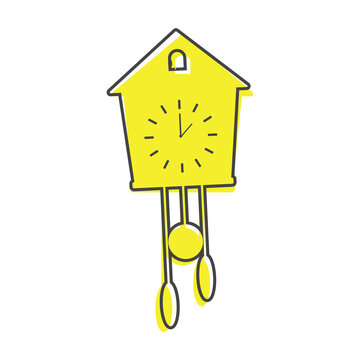 recommend clip art: Vector icon of clock with cuckoo cartoon style on white isolated background. Layers grouped for easy editing illustration. For your design.