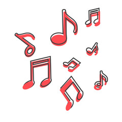 Note vector icon on white background. Music note cartoon style on white isolated background.