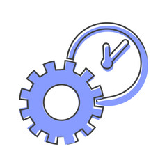 Vector icon gears wheel and clock the working process. Illustration gears in motion cartoon style on white isolated background.