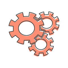 Vector icon three gears wheel. Illustration gears in motion cartoon style on white isolated background cartoon style. Layers grouped for easy editing illustration. For your design.