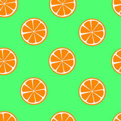 Orange citrus tropical fruit seamless pattern isolated on turquoise. Healthy vitamin background. Summer funny mood. Candy sweet exotic slice juice.