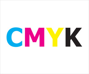 Vector showing the letters CMYK in their corresponding colors. C in Cyan, M in magenta, Y in yellow, and K in black.
