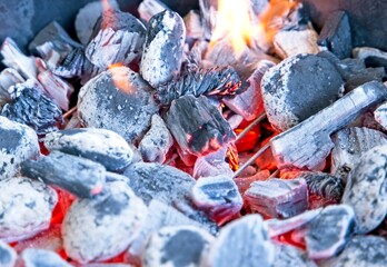 Embers of fire for barbecue