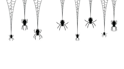 Spiders on Web with white Background. Halloween Background Design Elements. Spooky, Scary Horror Decoration Vector