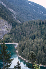 View landscape of forest and Blindsee is a lake on mountain of Tyrol, Austria for people looking and visit
