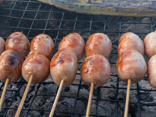 Thai style sausages grilled on the stove