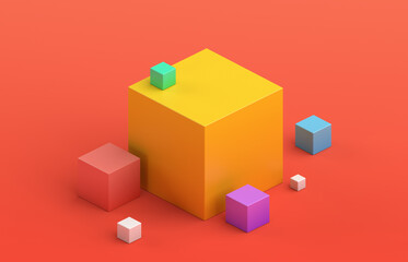 Obraz premium Abstract 3d render, geometric composition, colorful background design with cubes