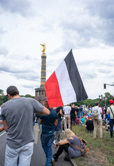 BERLIN, GERMANY August 29, 2020. Demo in Berlin with the police at the Victory Column against the...