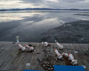 Pier and Buoys at Lake Champlain in Burlington, Vermont, USA
