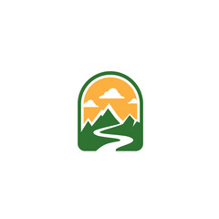 Mountain with road or river emblem logo