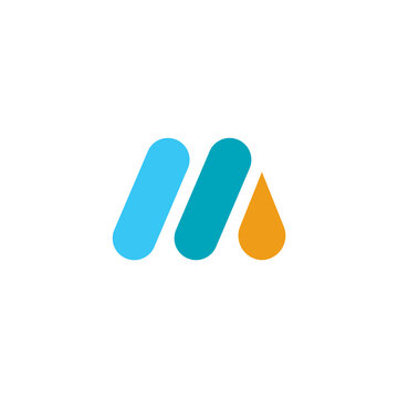 Simple flat letter M or MA logo with drop liquid design 