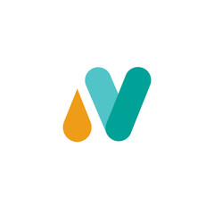 Simple flat letter N V logo with drop liquid design 