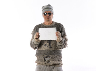 studio portrait of a homeless vagrant