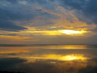 Authentic water landscape at sunset on a beautiful evening. Vityazevsky Liman, Krasnodar Territory, Russia
