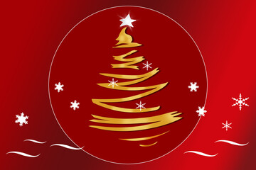 stylized yellow Christmas tree on a gradient red background
