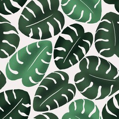 Monstera leaves seamless pattern. Beautiful large foliage of tropical or house plant light, middle and dark textured colors. Print on fabric and textile, wrapping paper and scrapbooking decoration, 