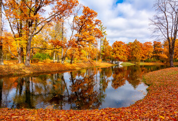 Fototapeta na wymiar Alexander park in fall, Pushkin (Tsarskoe Selo), St. Petersburg, Russia