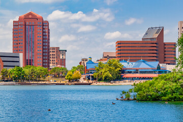 Colorful architecture fills the waterfront area of Toldeo, Ohio