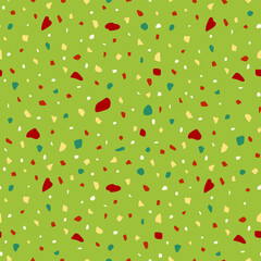 Seamless pattern of multicolored mosaic tiles on the green background. Can be used for decor, textiles, fabrics, packaging, wrapping paper, wallpaper, design, printing.