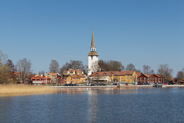 Fototapeta premium Swedish town Mariefred by lake Malaren in a sunny day, Sweden.