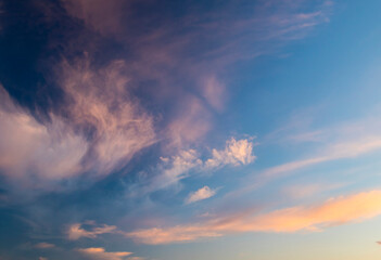 Plumose clouds on sunset, nature background