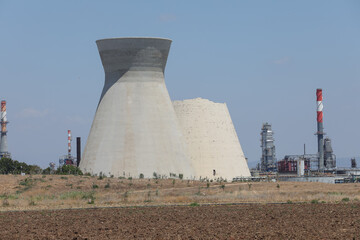 Collapsed cooling tower of the oil refinery in Haifa Israel.