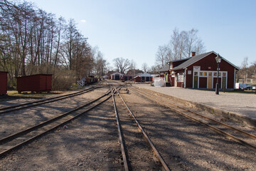 Fototapeta na wymiar Mariefred, Sweden - April 20 2019: the view of the old railway station in Mariefred on April 20 2019 in Mariefred, Sweden.