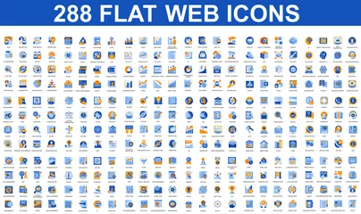 Fotobehang Bundle vector flat icons concept. Contain such Icons as Teamwork, People, Finance, Analysis, SEO, Business, Money, Support, Real Estate and more. UI, UX vector icon. Flat conceptual pictogram pack. © alexdndz