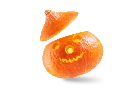 Horror orange pumpkin for Halloween on a white isolated background