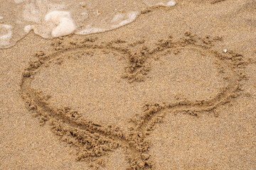 Heart sing of love on a yellow sand.