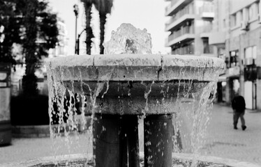 Fountain in the street in the morning