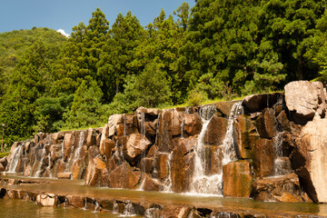 Artificial waterfall in Miwakare park in Tamba city, Hyogo, Japan