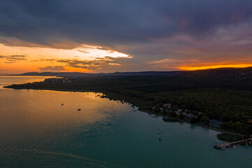 Fototapeta premium Beautiful sunset colors from Balatonudvari city